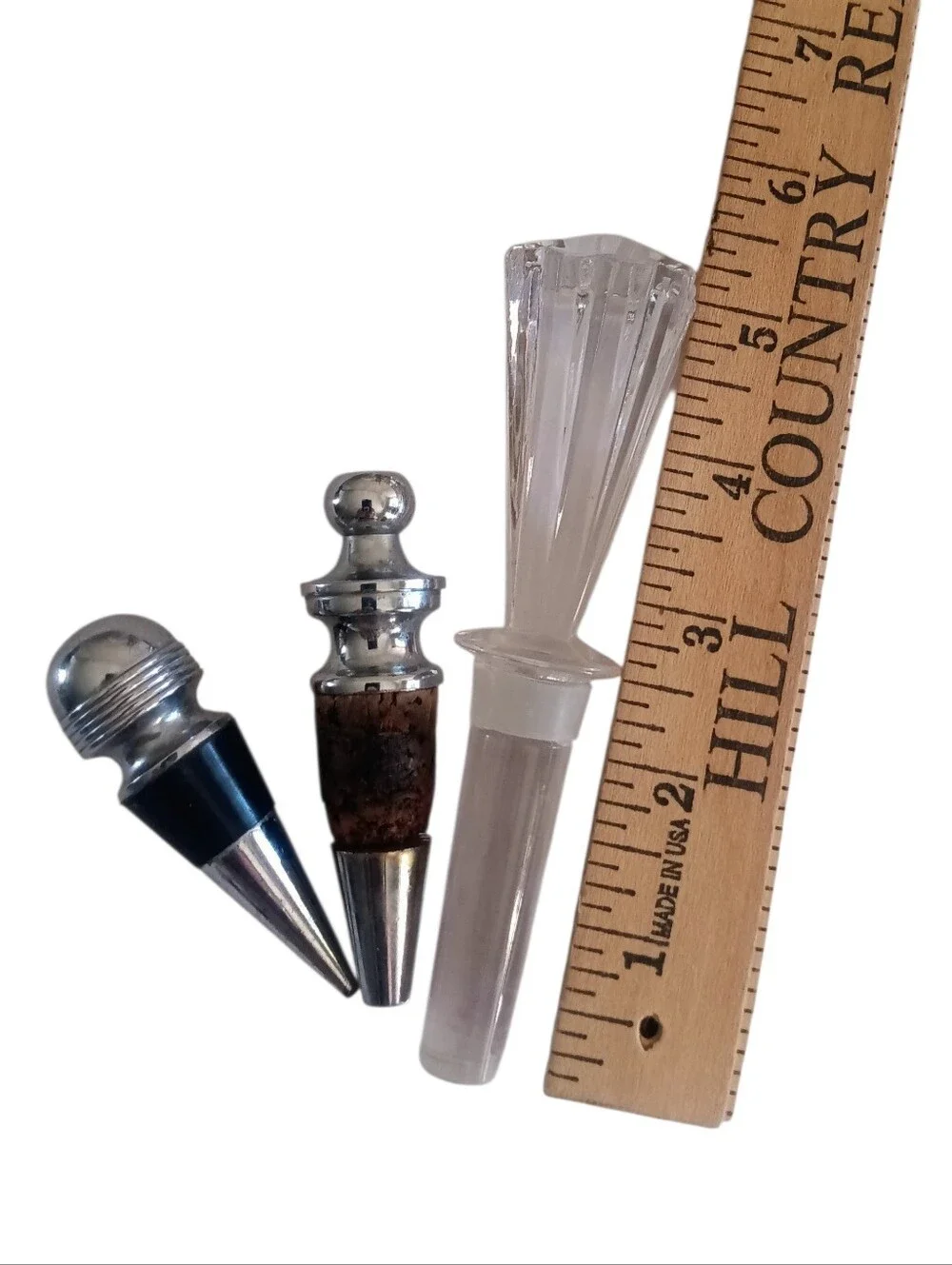 Clear Glass Natural Cork And Silver Wine Bottle Stoppers - Set Of 3